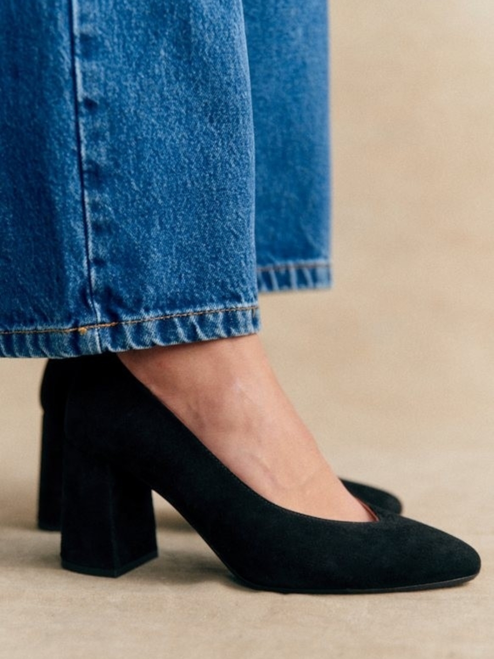 Sezane Alice Suede Block Heel Pumps